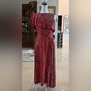 Maje Red and Black Floral Midi Dress